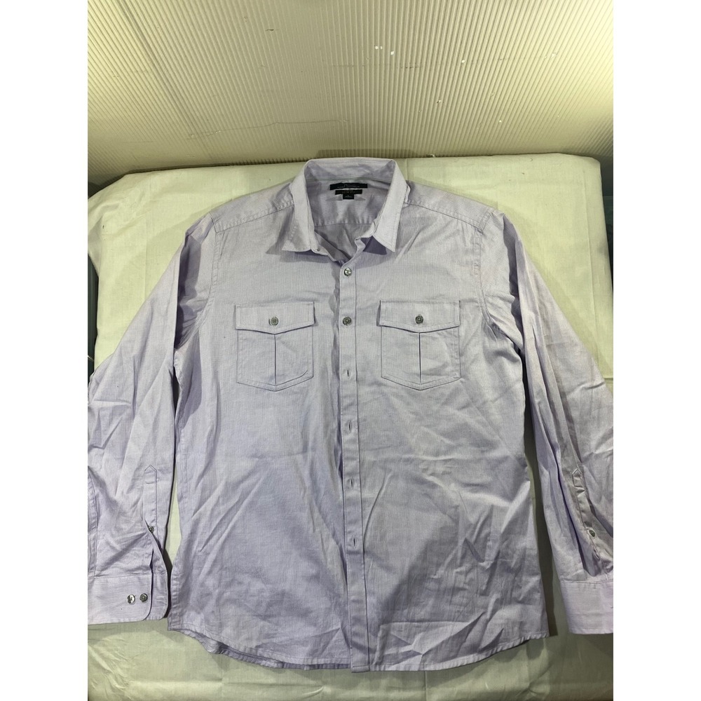 Marc Anthony Men's Purple Gingham Stretch‎ Slim Fit Long Sleeve Dress Shirt L